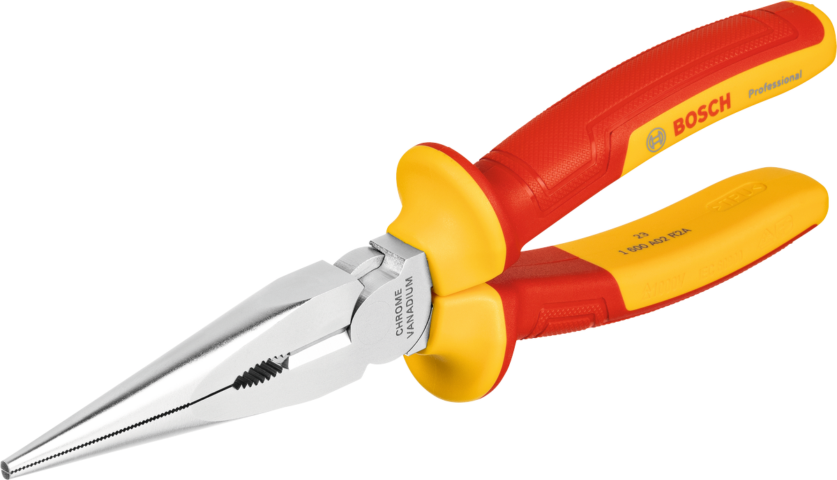 Dolgocevne klešče Bosch VDE 200 mm z izoliranimi ročaji.